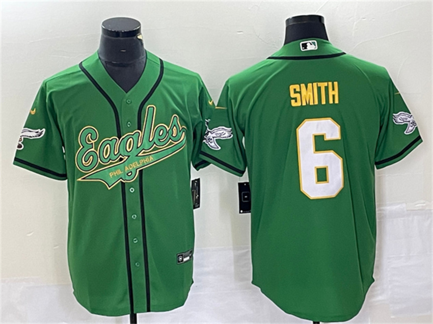 Men's Green Gold Philadelphia Eagles #6 DeVonta Smith Cool Base Stitched Baseball Jersey